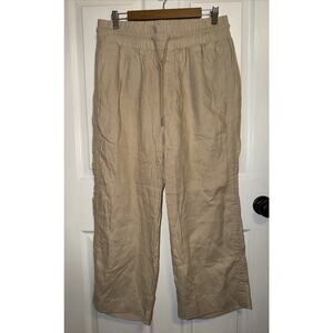 Quince Women’s European Linen Wide Leg Pants Size L Large Beige Taupe Crop